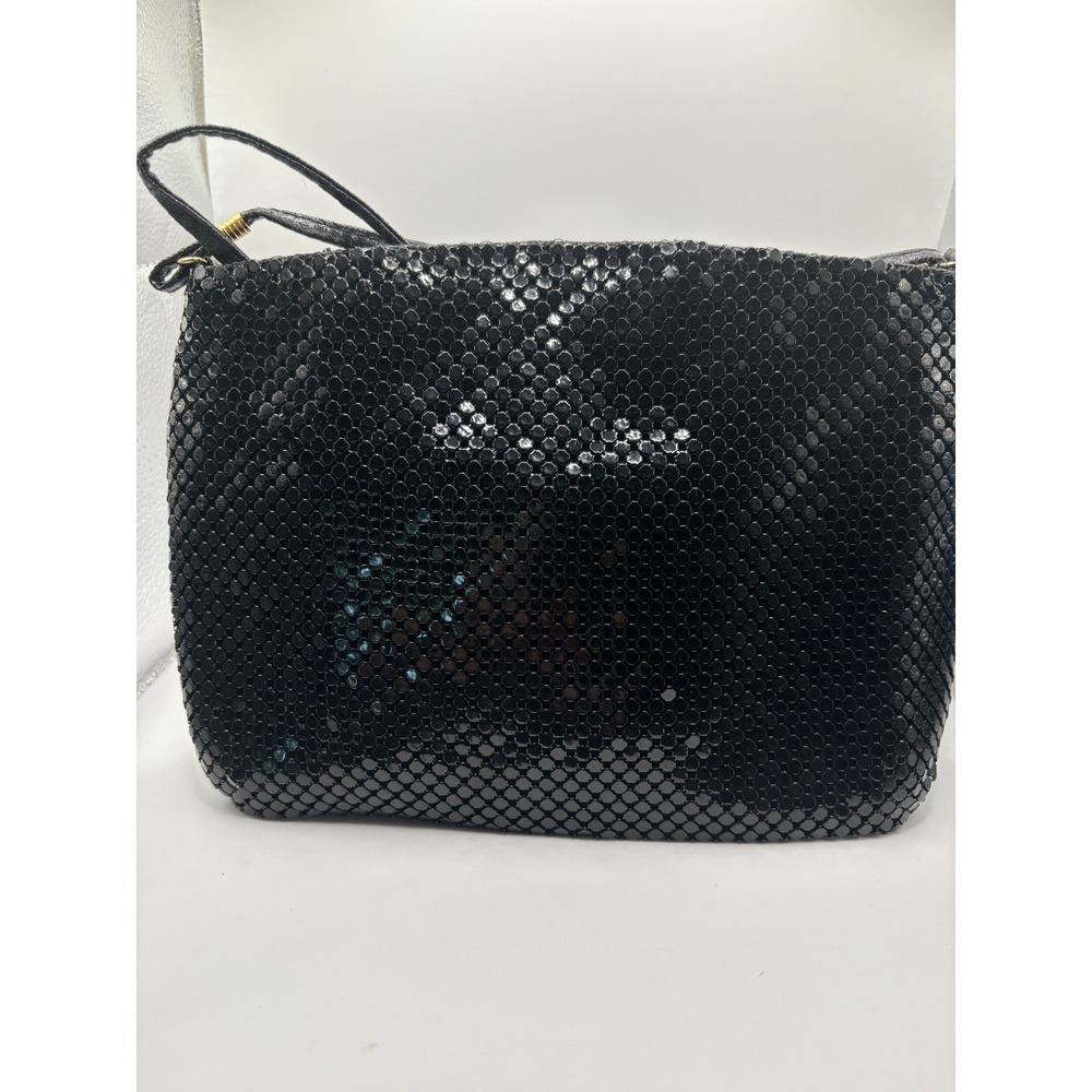 Vintage Starbags Black Metallic Mesh Evening Bag with Coin Purse, leather strap